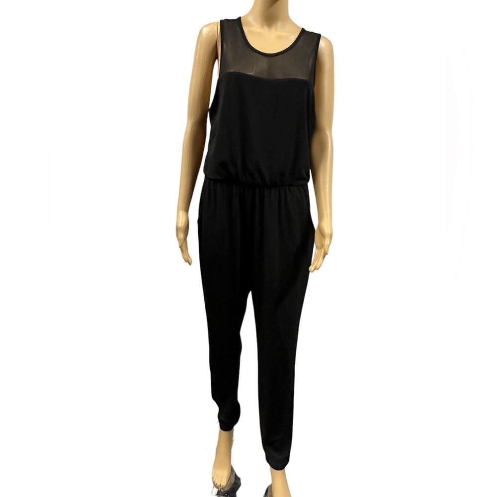 Nicole by Nicole Miller Black Stretch Comfort Sleeveless Pocket Jumpsuit Medium